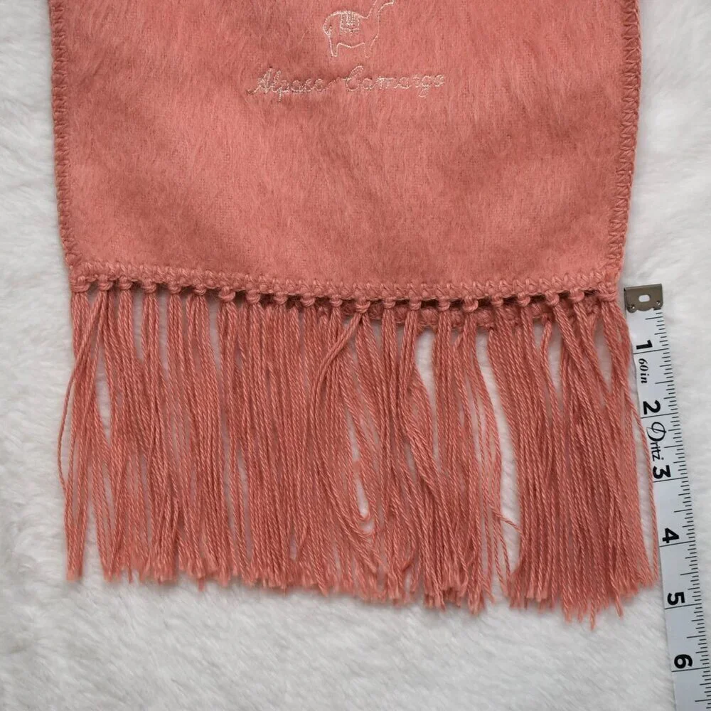 Alpaca Camargo Pink Knit Scarf Alpaca Blend Fuzzy Soft Fringed 75X9 Neutral Peru